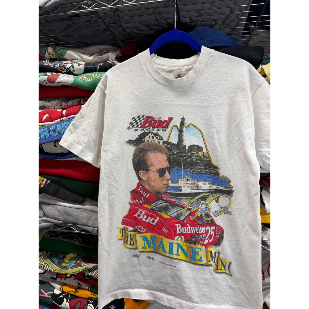 Vintage 1997 Bud Racing Ricky Craven The Maine Man NASCAR T-Shirt Mens M White